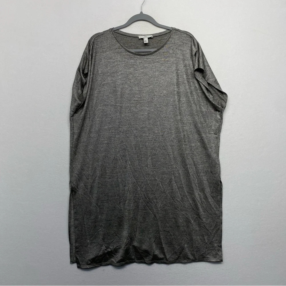 H Halston Metallicâ Blouse Tunic Gray XL